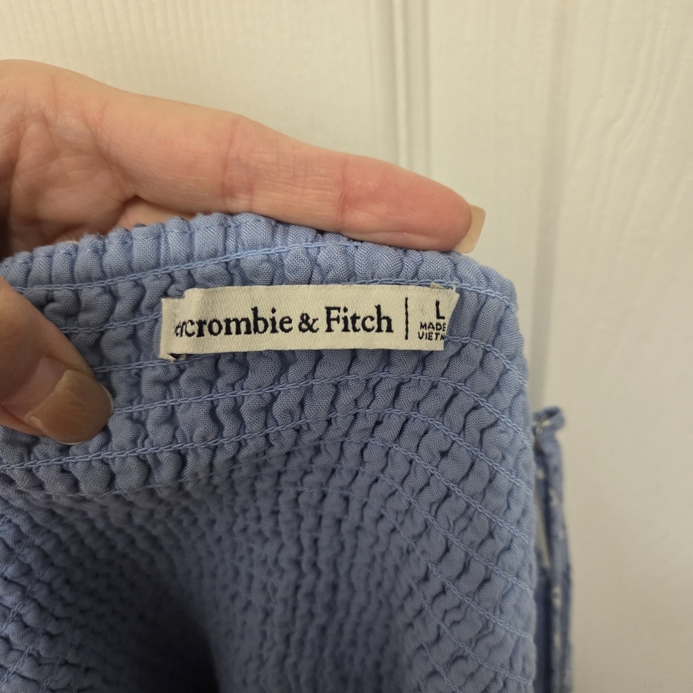 Abercrombie & Fitch Blue White Ditsy Floral Smocked Crop Linen Tank Top Sz Large - Picture 3 of 7